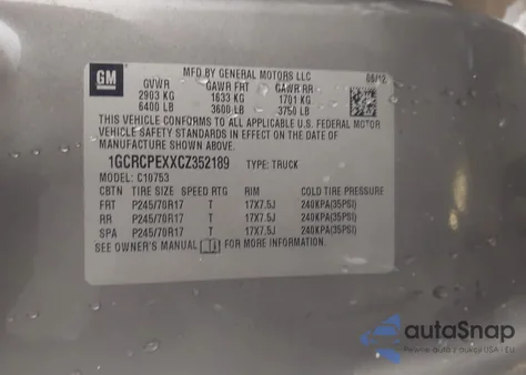 2012 Chevrolet Silverado 1500 Work Truck from USA, damaged, VIN 1GCRCPEXXCZ352189